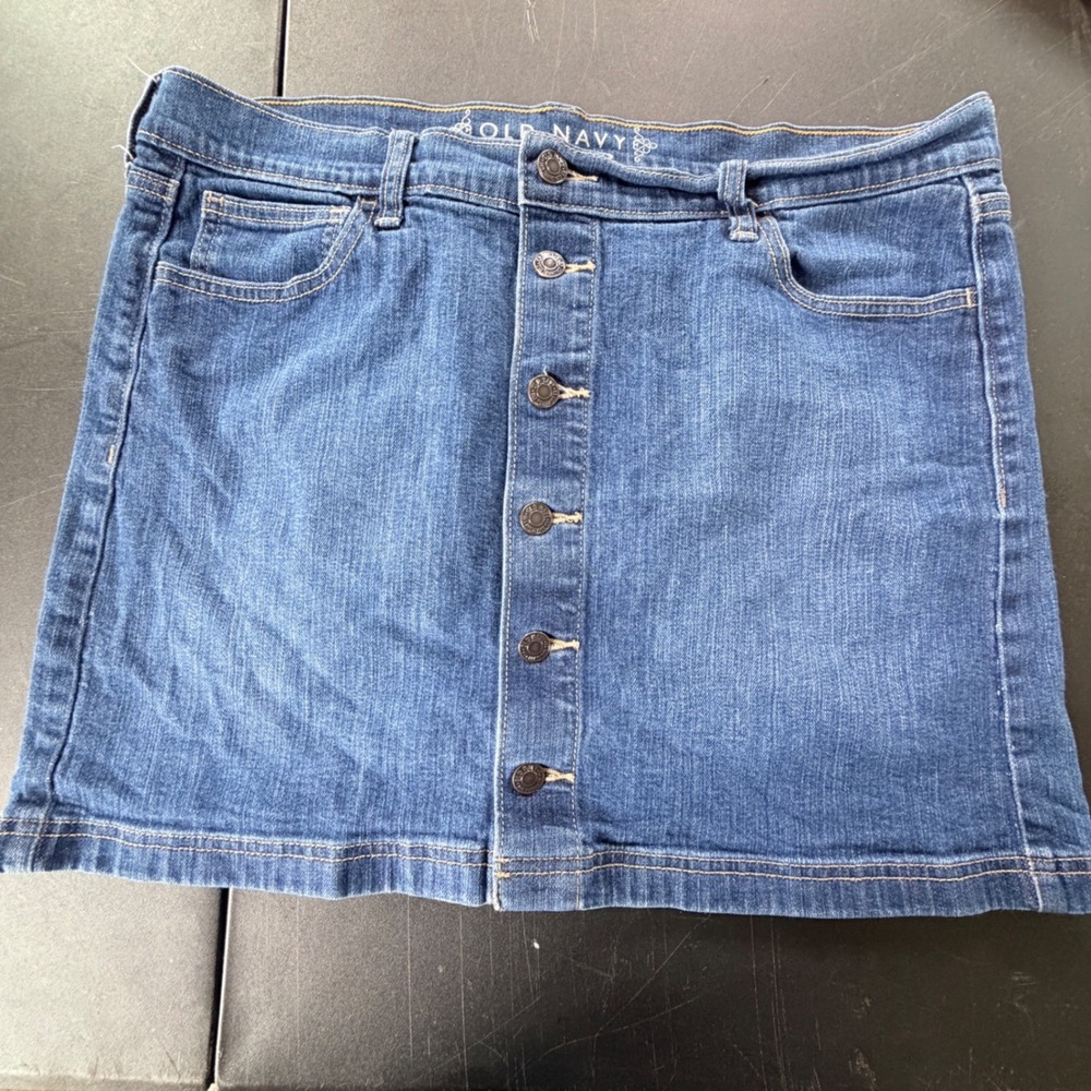 Old Navy Denim Mini Skirt Women Size 14 Stretch Indie Sleeze Button Front